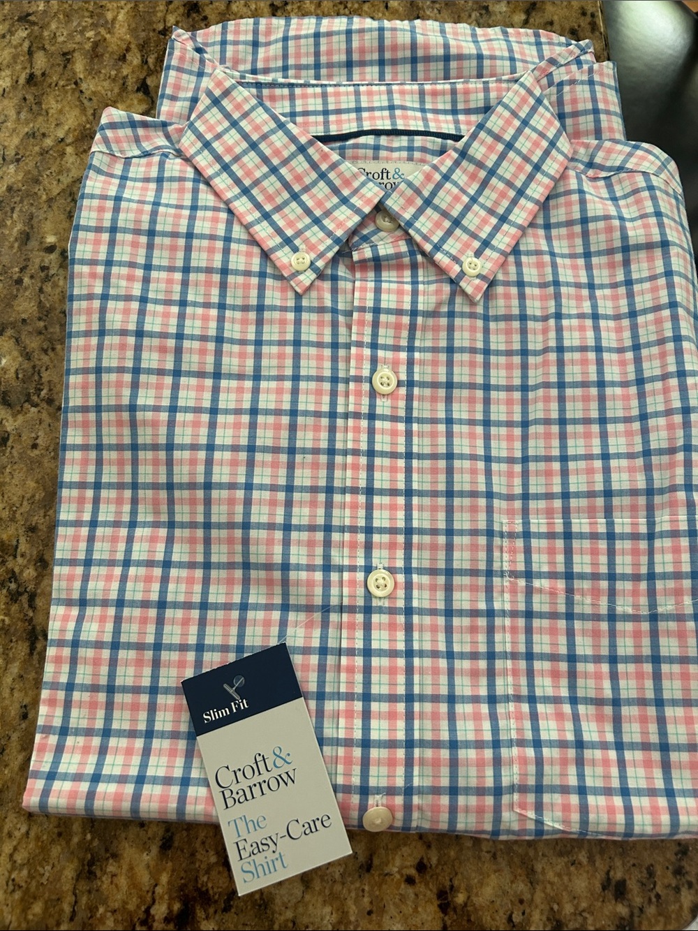 croft & barrow Pink and Blue Plaid Button-Down Shirt